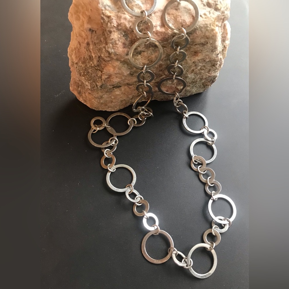 silver color long chain necklace